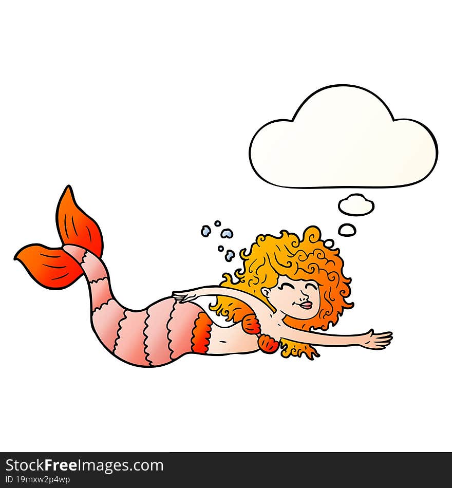 cartoon mermaid with thought bubble in smooth gradient style