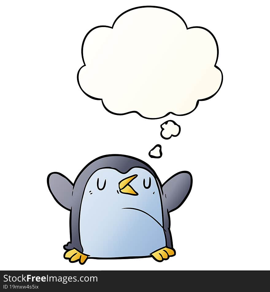 cartoon penguin and thought bubble in smooth gradient style