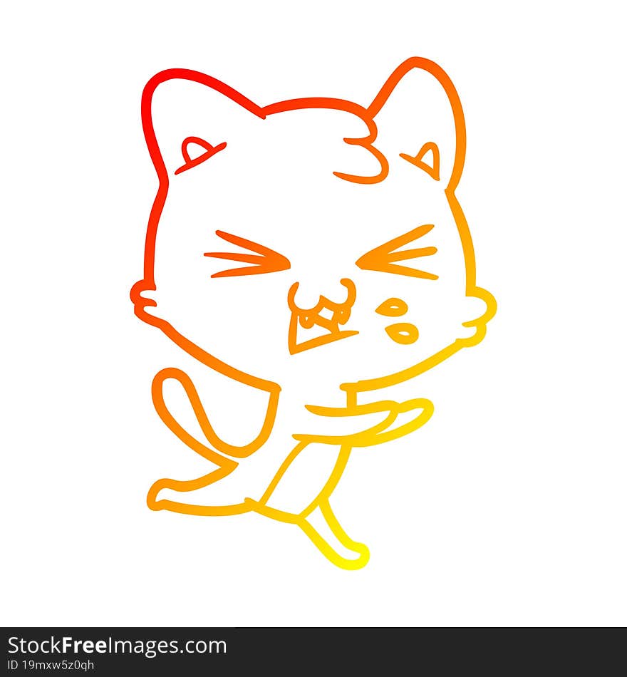 warm gradient line drawing cartoon cat hissing