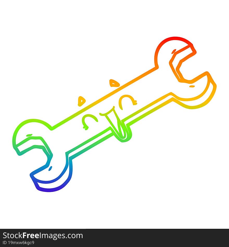 rainbow gradient line drawing of a cartoon laughing spanner