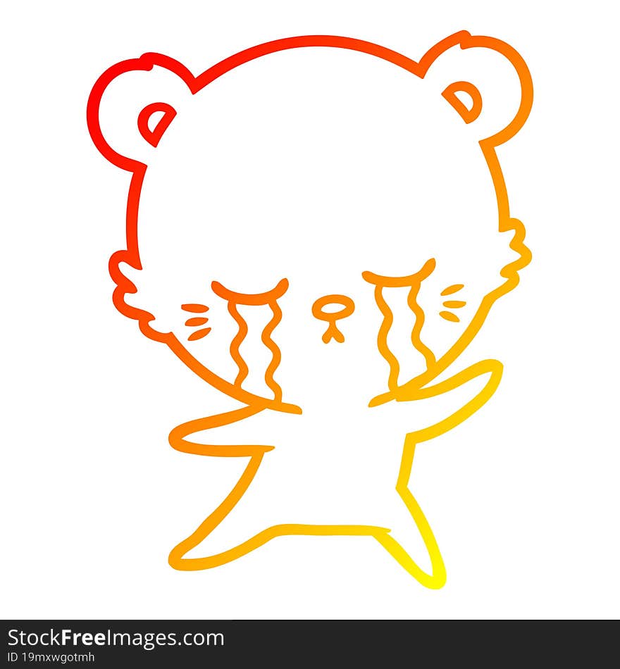 warm gradient line drawing crying cartoon bear