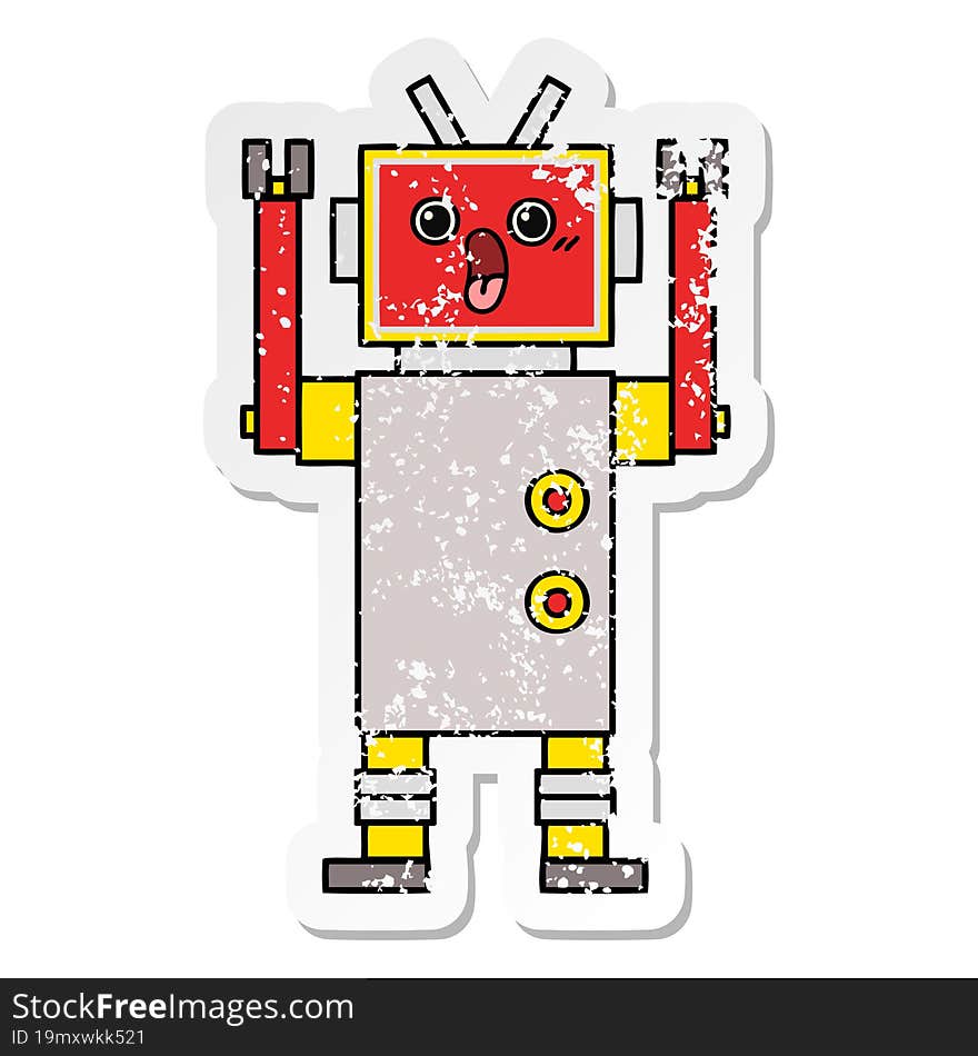 distressed sticker of a cute cartoon robot