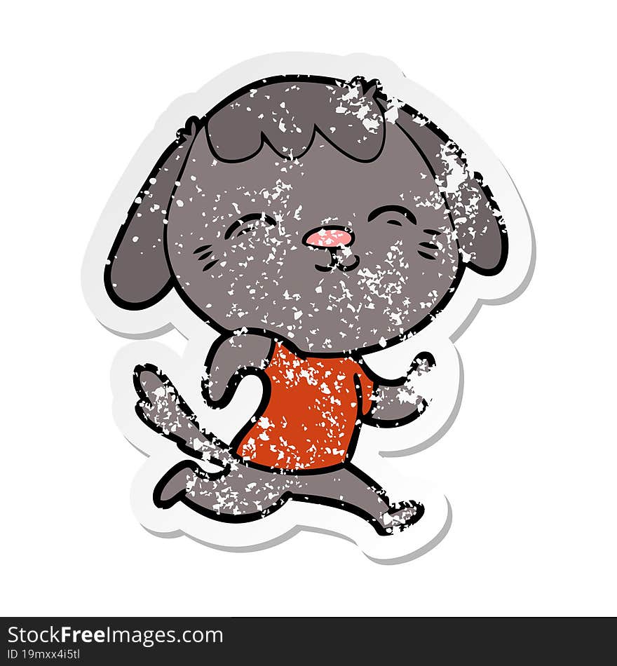 distressed sticker of a happy cartoon dog running