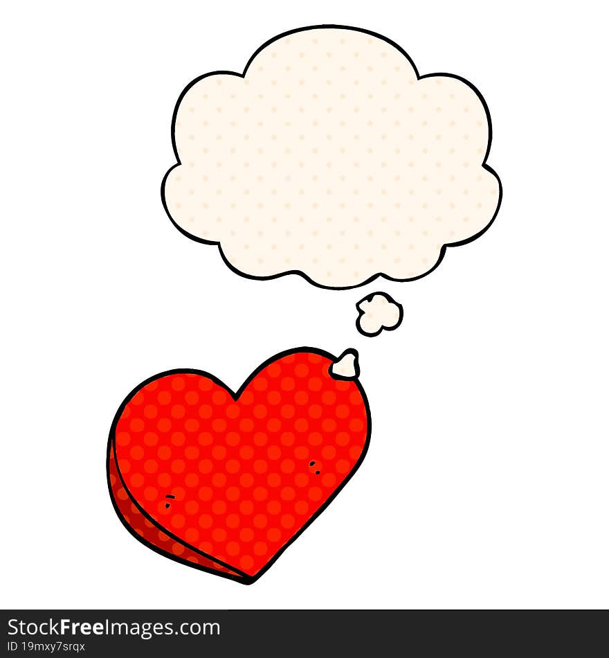 cartoon love heart with thought bubble in comic book style