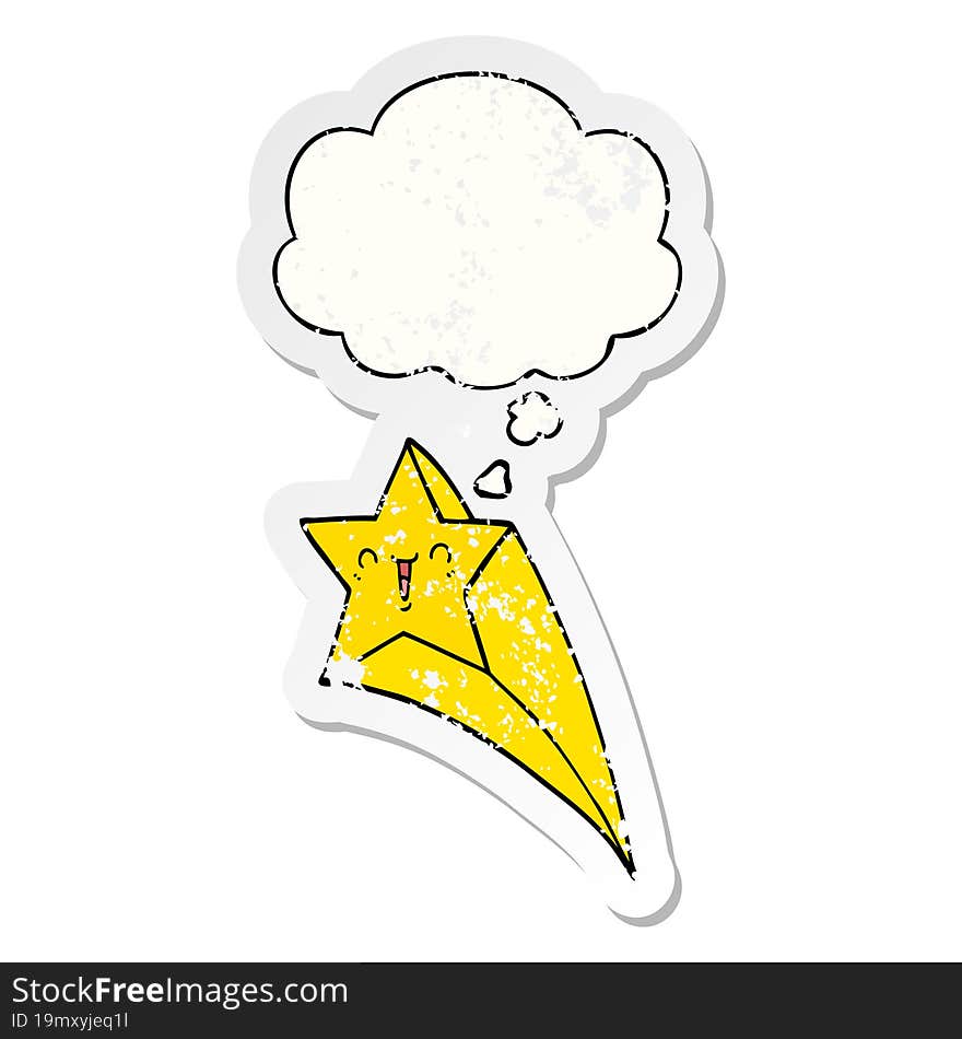 cartoon shooting star with thought bubble as a distressed worn sticker