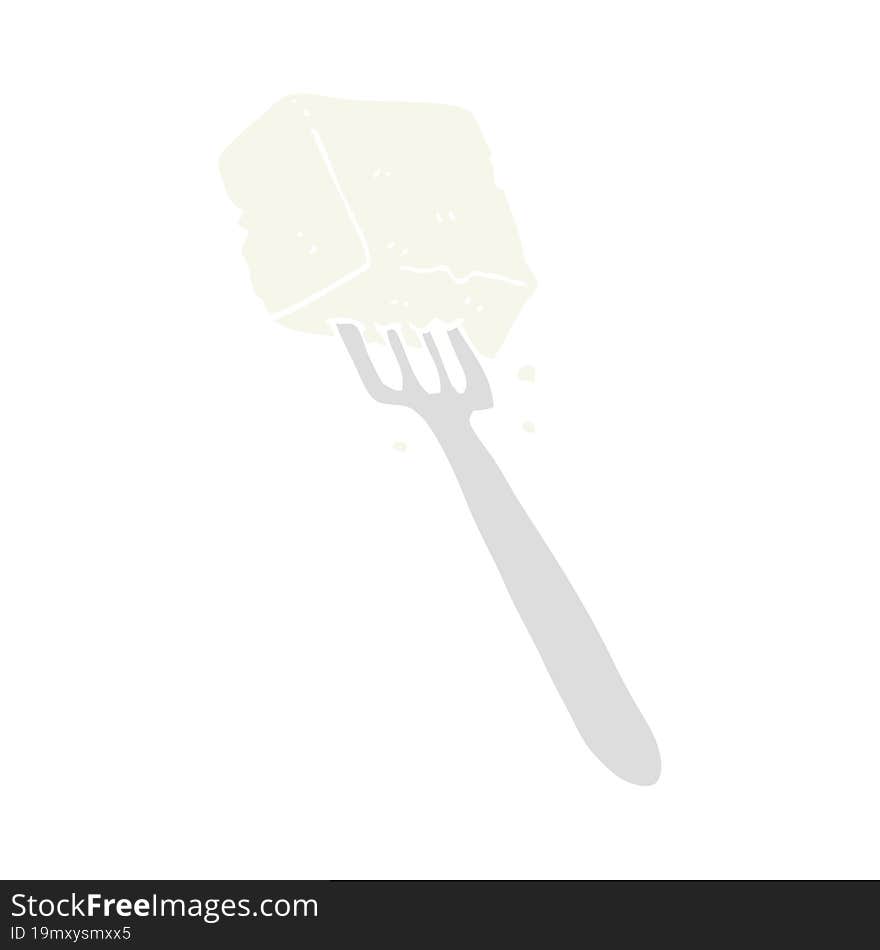 Flat Color Illustration Of A Cartoon Tofu On Fork