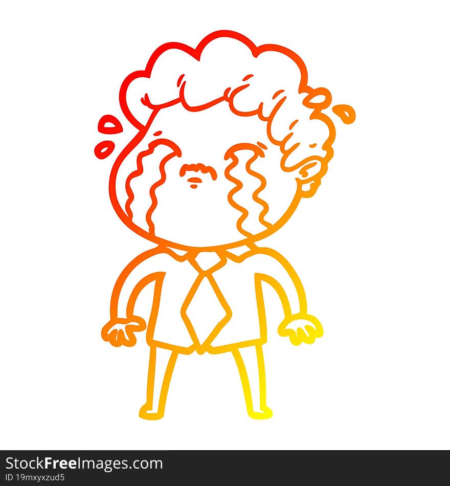 warm gradient line drawing cartoon man crying