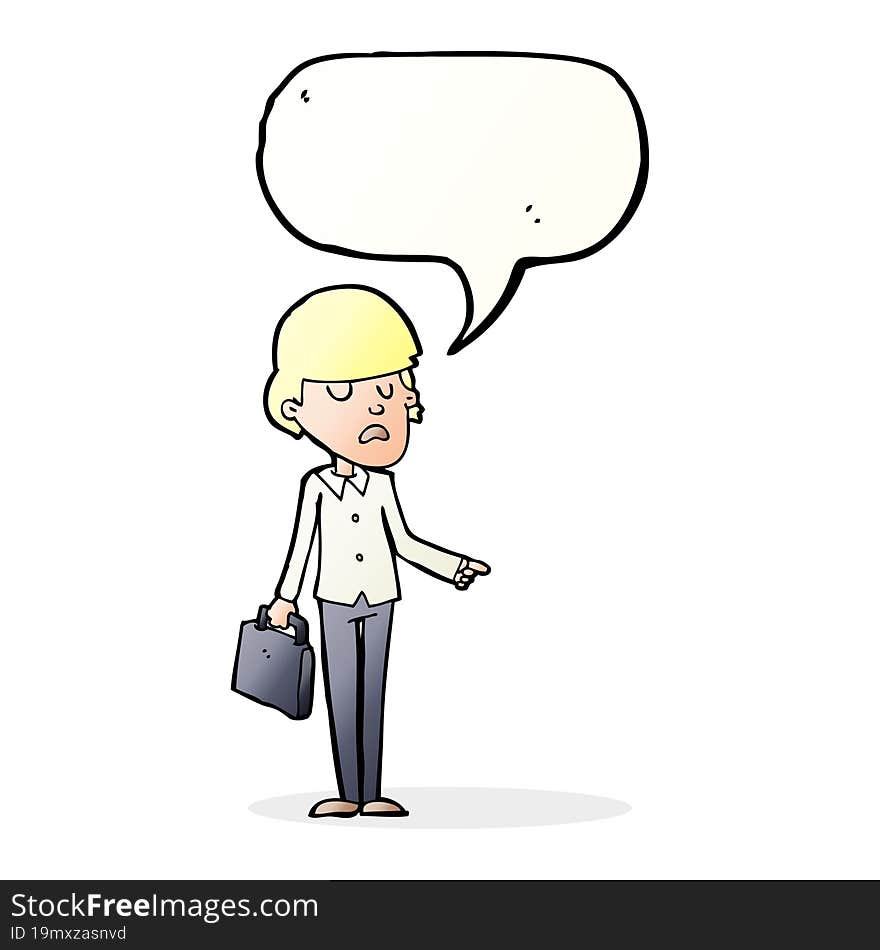 Cartoon Arrogant Businessman Pointing With Speech Bubble