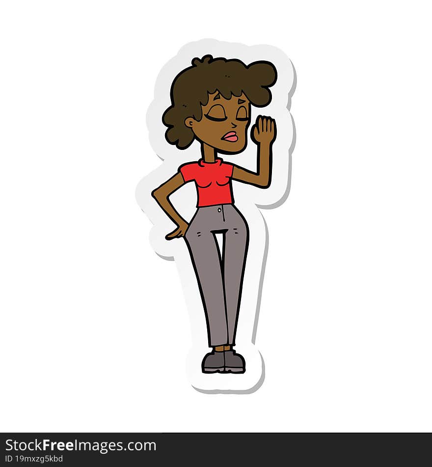 Sticker Of A Cartoon Woman Ignoring