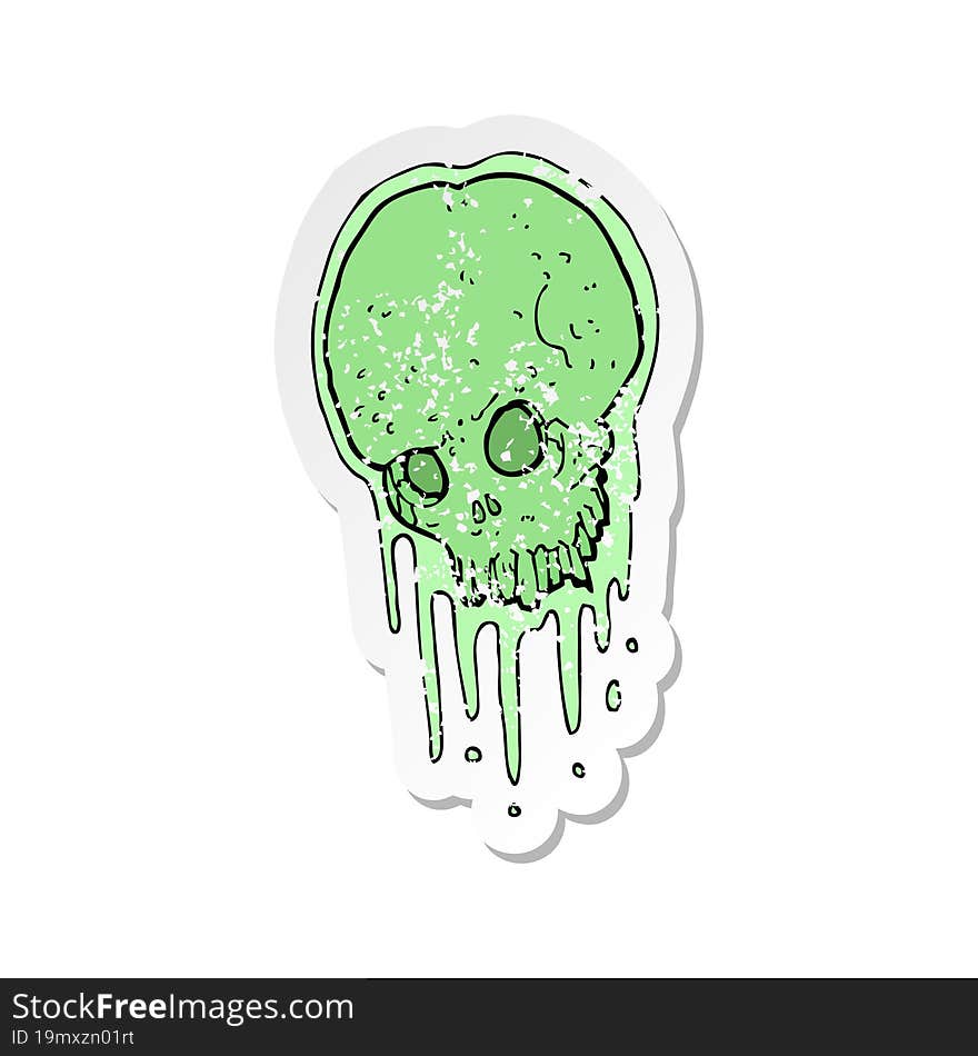 Retro Distressed Sticker Of A Cartoon Slimy Skull