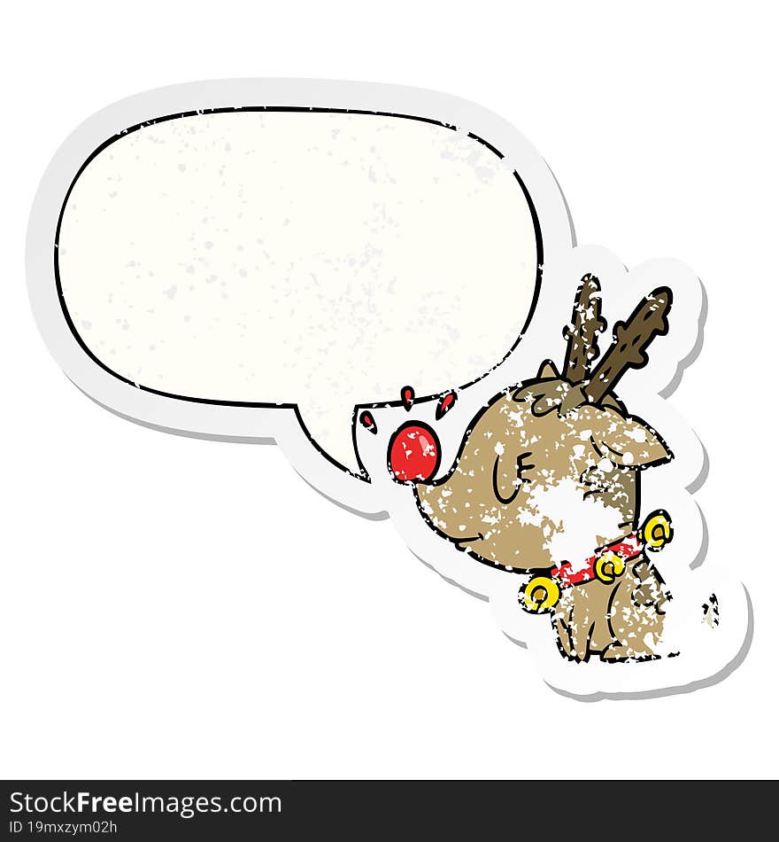 cartoon christmas reindeer with speech bubble distressed distressed old sticker. cartoon christmas reindeer with speech bubble distressed distressed old sticker