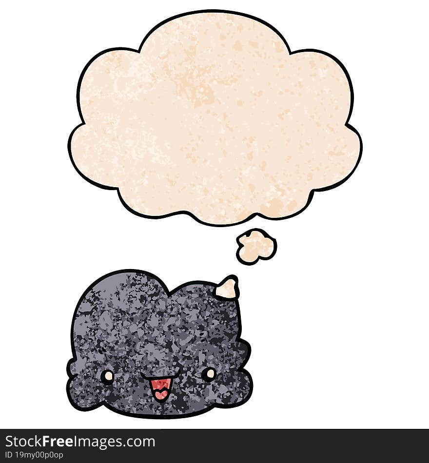 cartoon tiny happy cloud and thought bubble in grunge texture pattern style