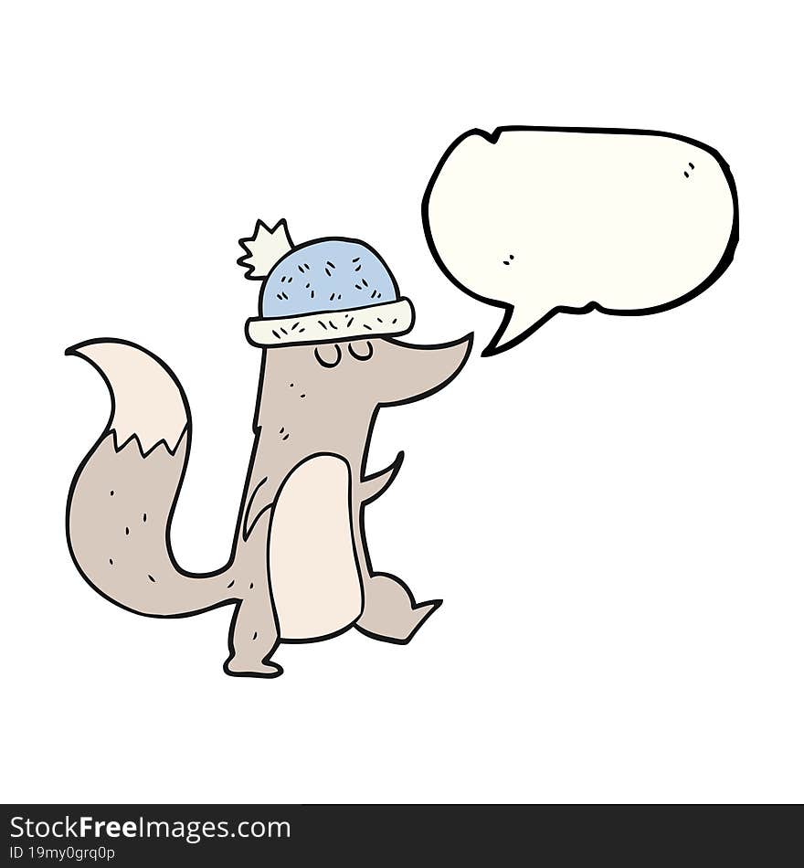 speech bubble cartoon little wolf wearing hat