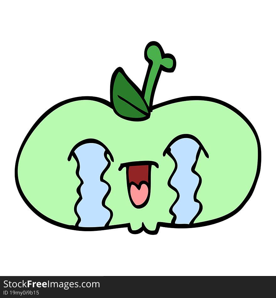 hand drawn doodle style cartoon of a sad apple