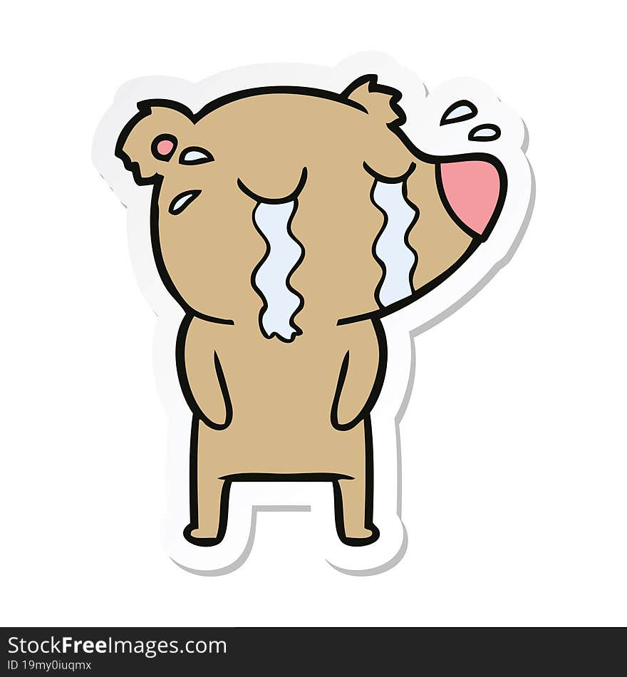 sticker of a cartoon crying bear