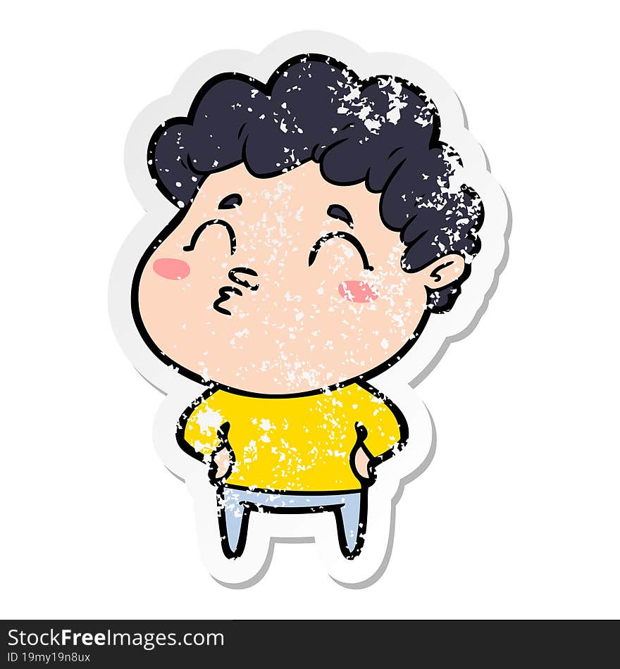 distressed sticker of a cartoon man pouting