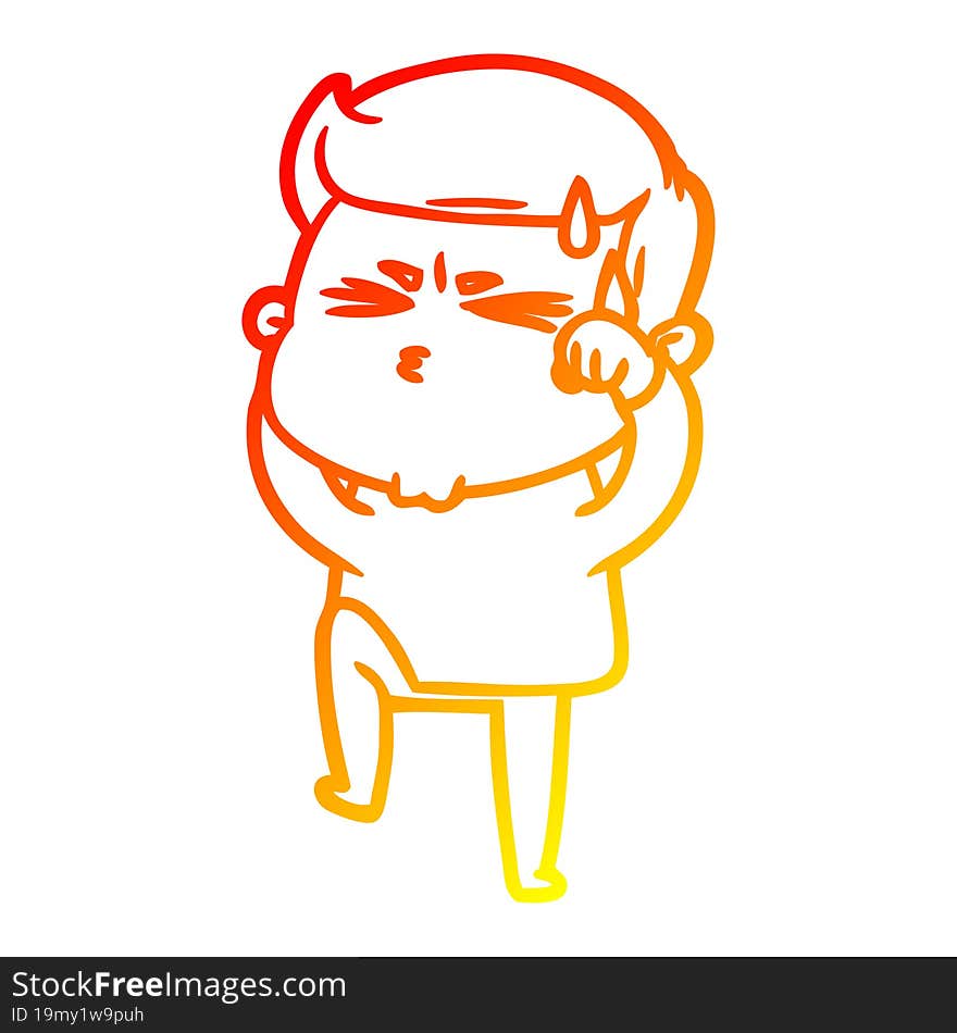 warm gradient line drawing cartoon man sweating