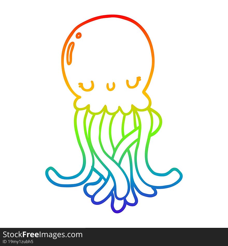 rainbow gradient line drawing cute cartoon jellyfish