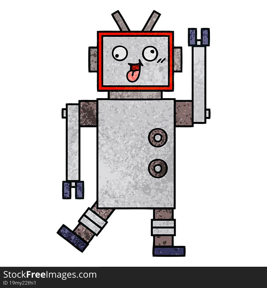 retro grunge texture cartoon of a crazy robot