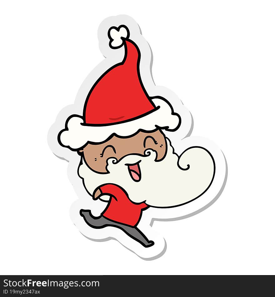 happy bearded man wearing santa hat