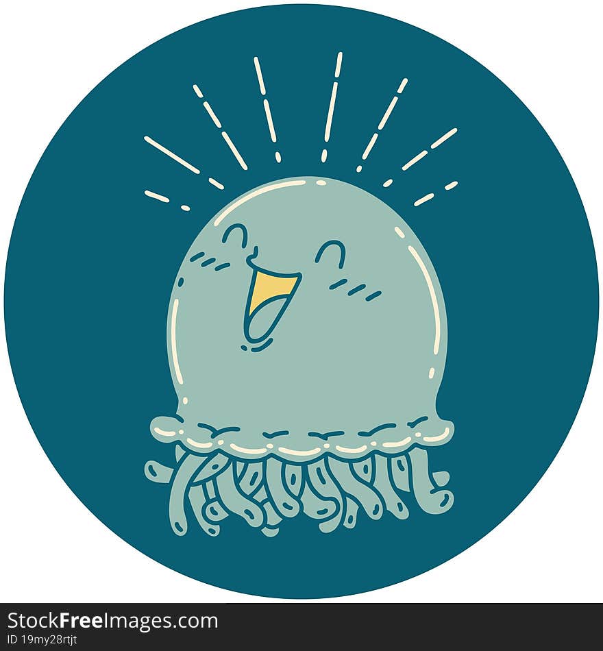 icon of tattoo style happy jellyfish