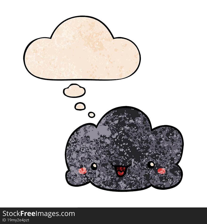 cute cartoon cloud and thought bubble in grunge texture pattern style