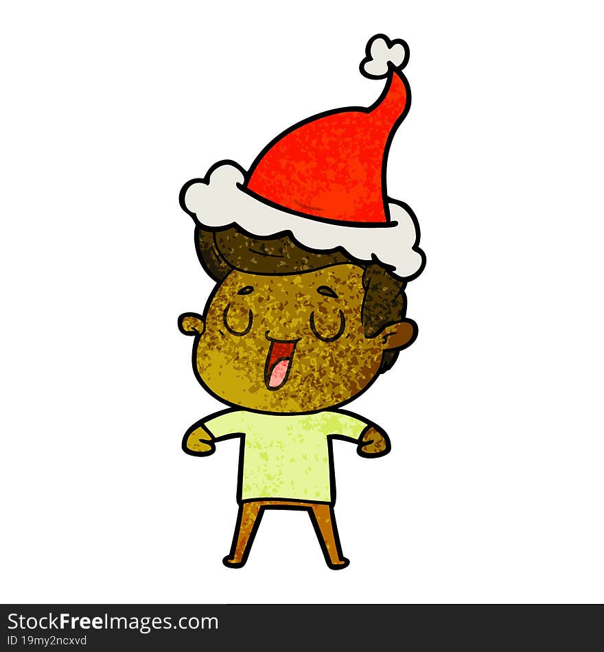 happy textured cartoon of a man wearing santa hat