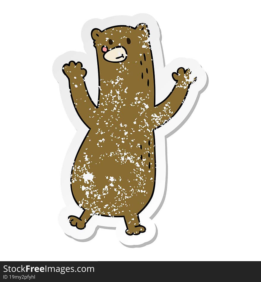 distressed sticker of a quirky hand drawn cartoon bear