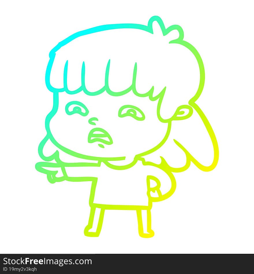 Cold Gradient Line Drawing Cartoon Worried Woman