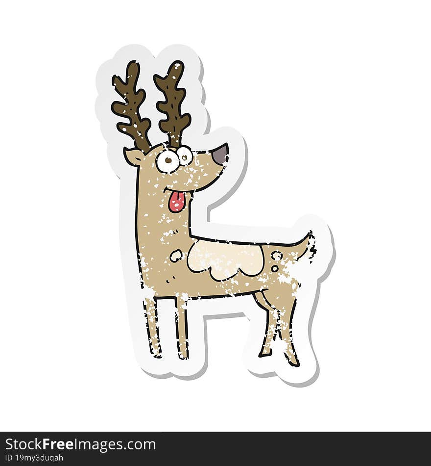 retro distressed sticker of a cartoon reindeer