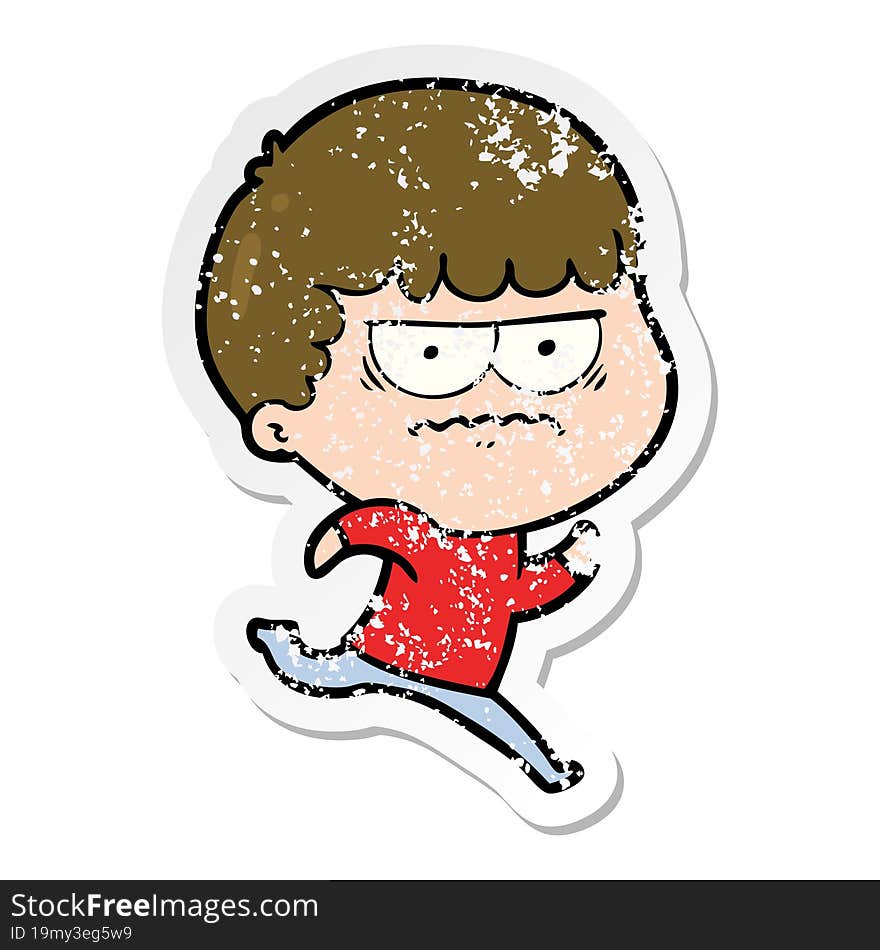 Distressed Sticker Of A Cartoon Annoyed Man