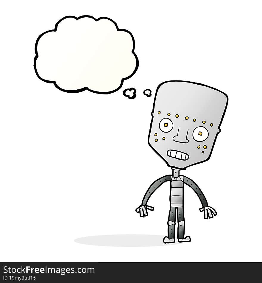 cartoon robot with thought bubble