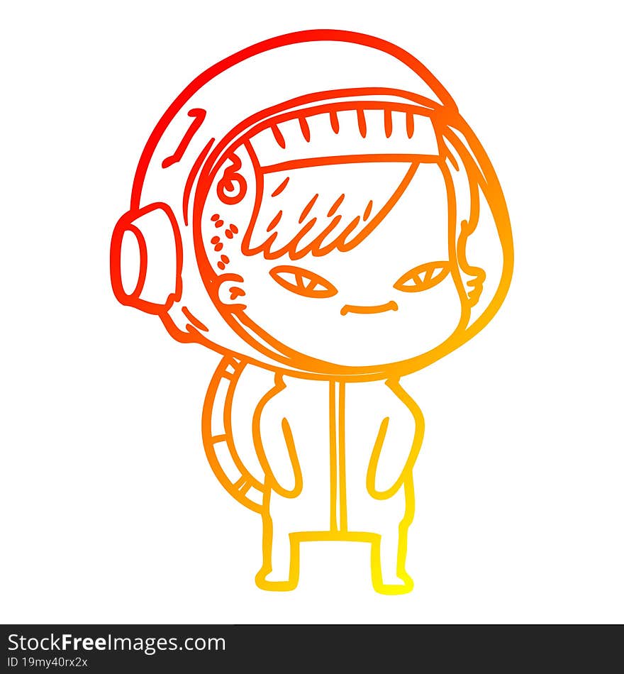 warm gradient line drawing of a cartoon astronaut woman