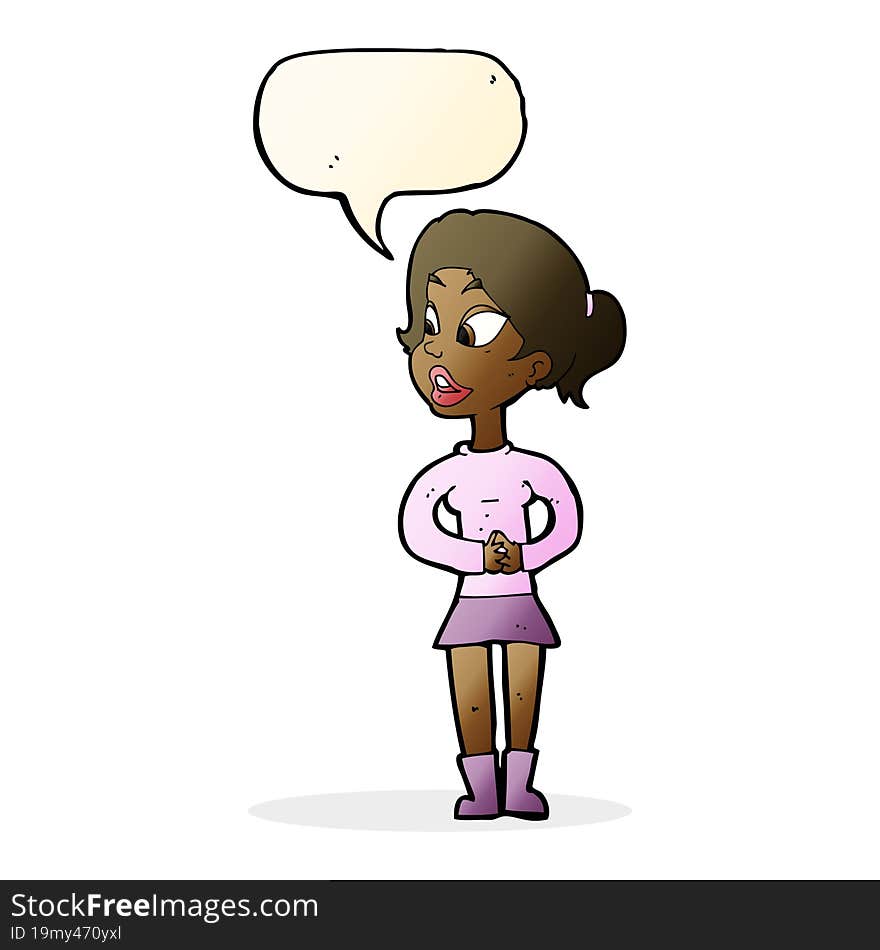 Cartoon Girl Talking With Speech Bubble