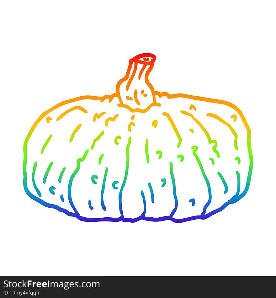 rainbow gradient line drawing of a cartoon pumpkin