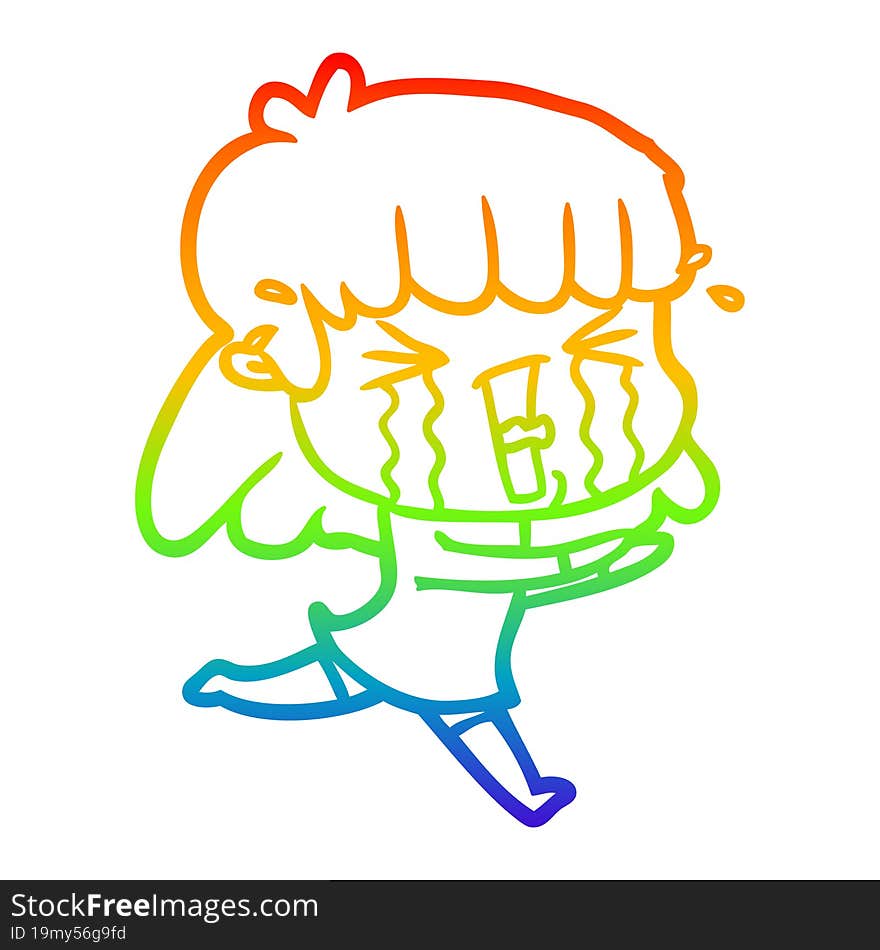 rainbow gradient line drawing cartoon woman in tears