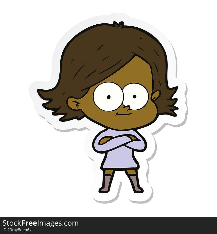 sticker of a happy cartoon girl