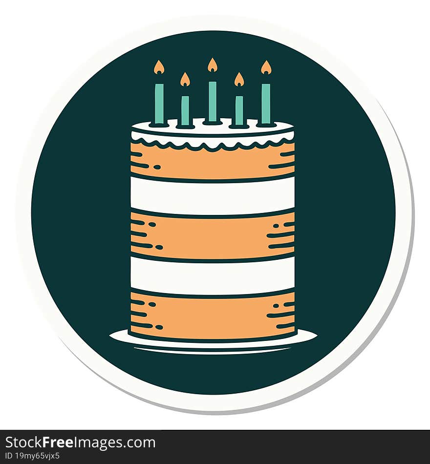 tattoo style sticker of a birthday cake