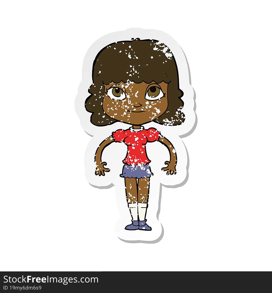 retro distressed sticker of a cartoon girl