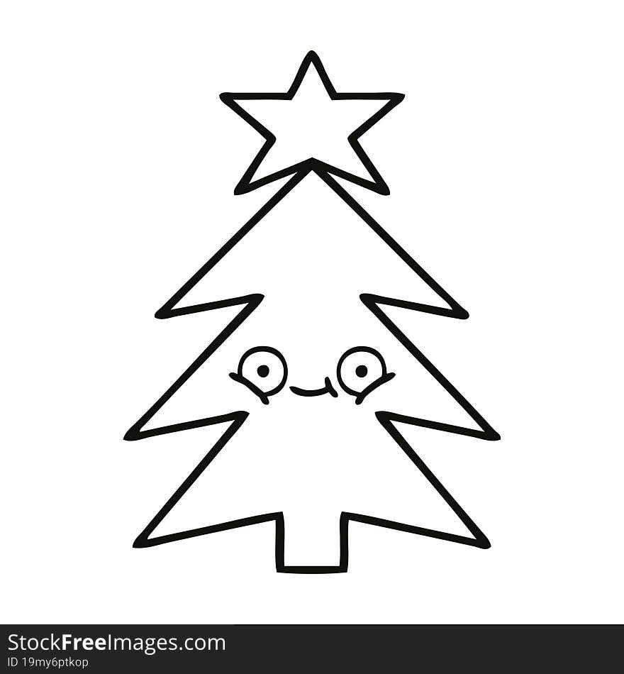 Line Drawing Cartoon Christmas Tree