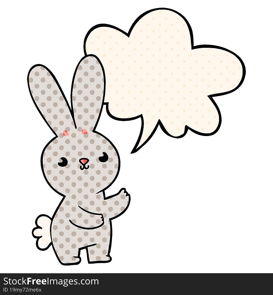 Cute Cartoon Rabbit And Speech Bubble In Comic Book Style