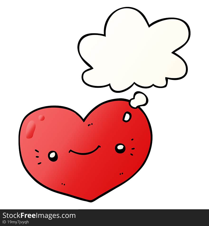 heart cartoon character with thought bubble in smooth gradient style