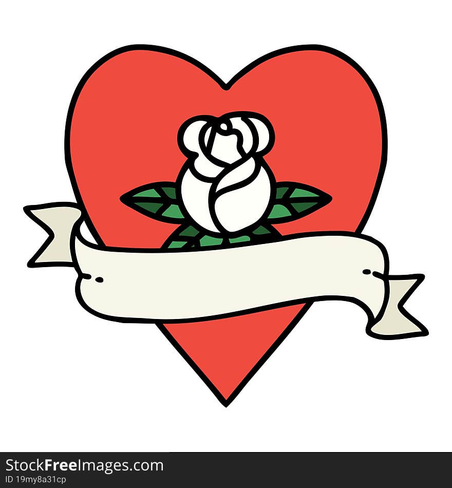 Traditional Tattoo Of A Heart Rose And Banner