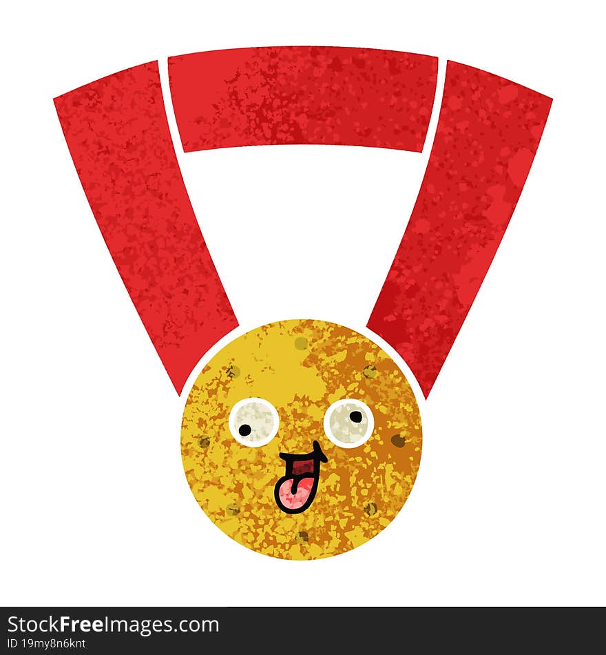 retro illustration style cartoon gold medal