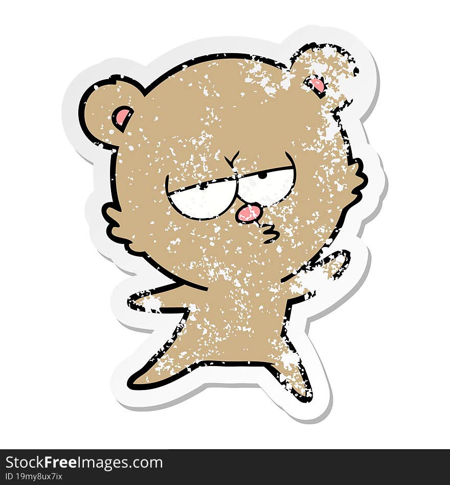 distressed sticker of a bored bear cartoon