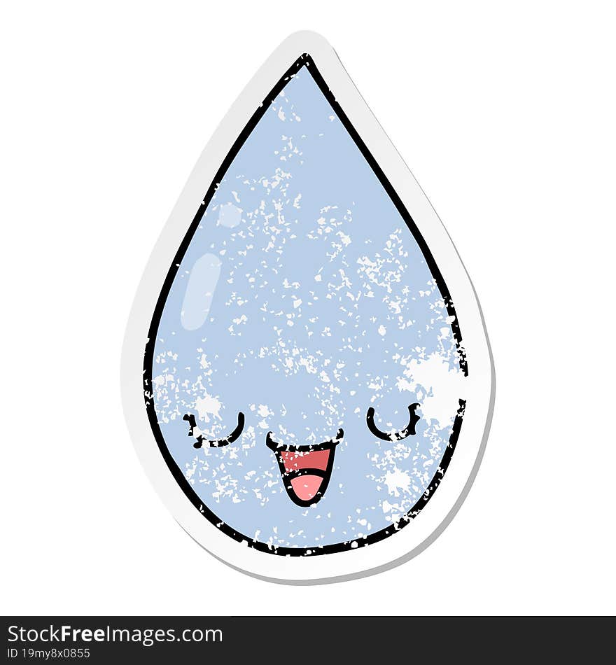 distressed sticker of a cartoon raindrop