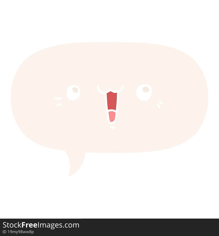 happy cartoon face and speech bubble in retro style