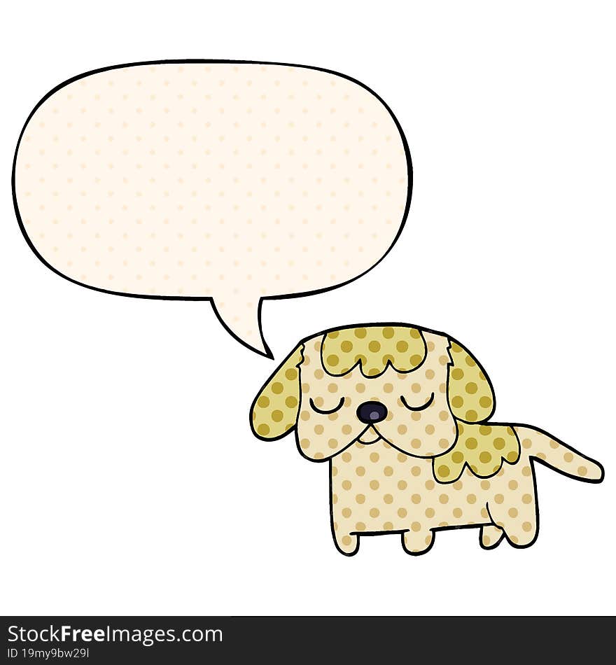 cute cartoon puppy and speech bubble in comic book style