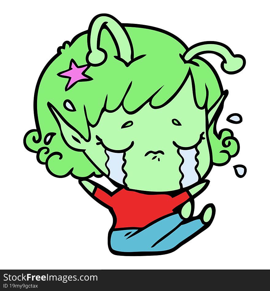 cartoon crying alien girl. cartoon crying alien girl