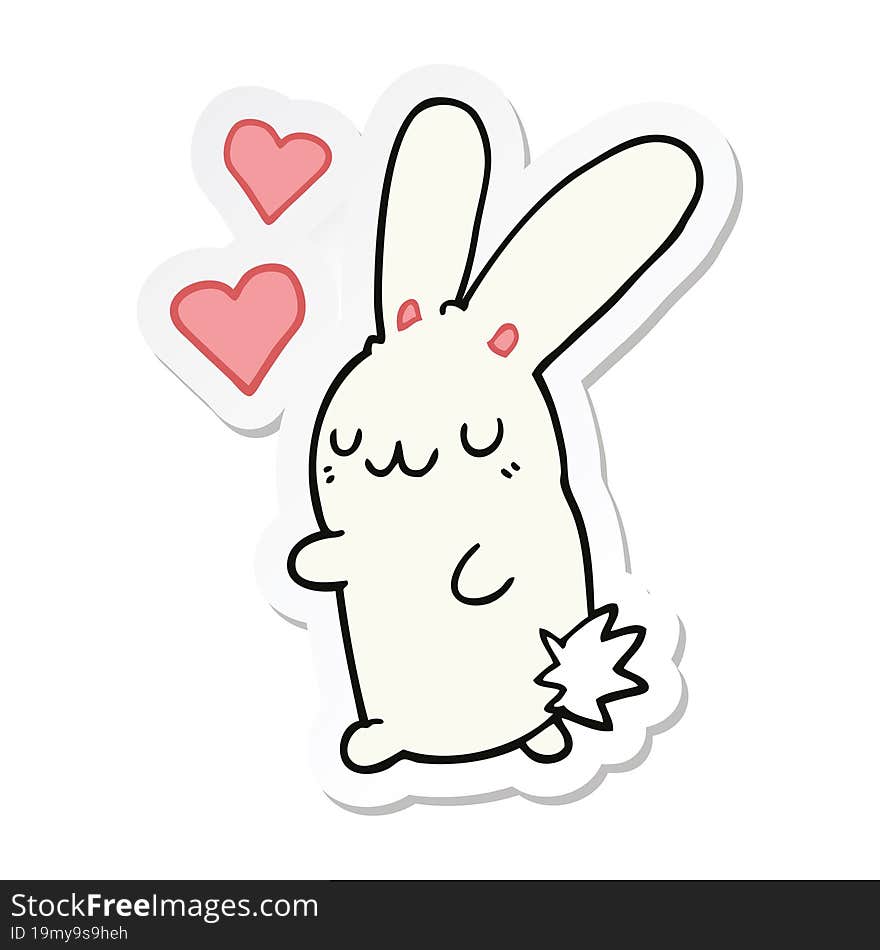 sticker of a cartoon rabbit in love